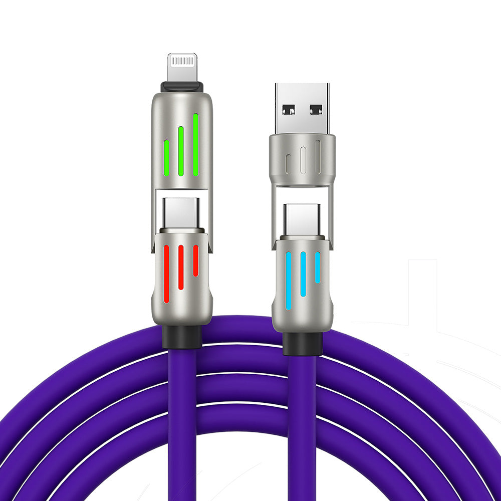 240W 4 in 1 Charging Cable For Apple Android Lightning Cable USB Type-C Purple