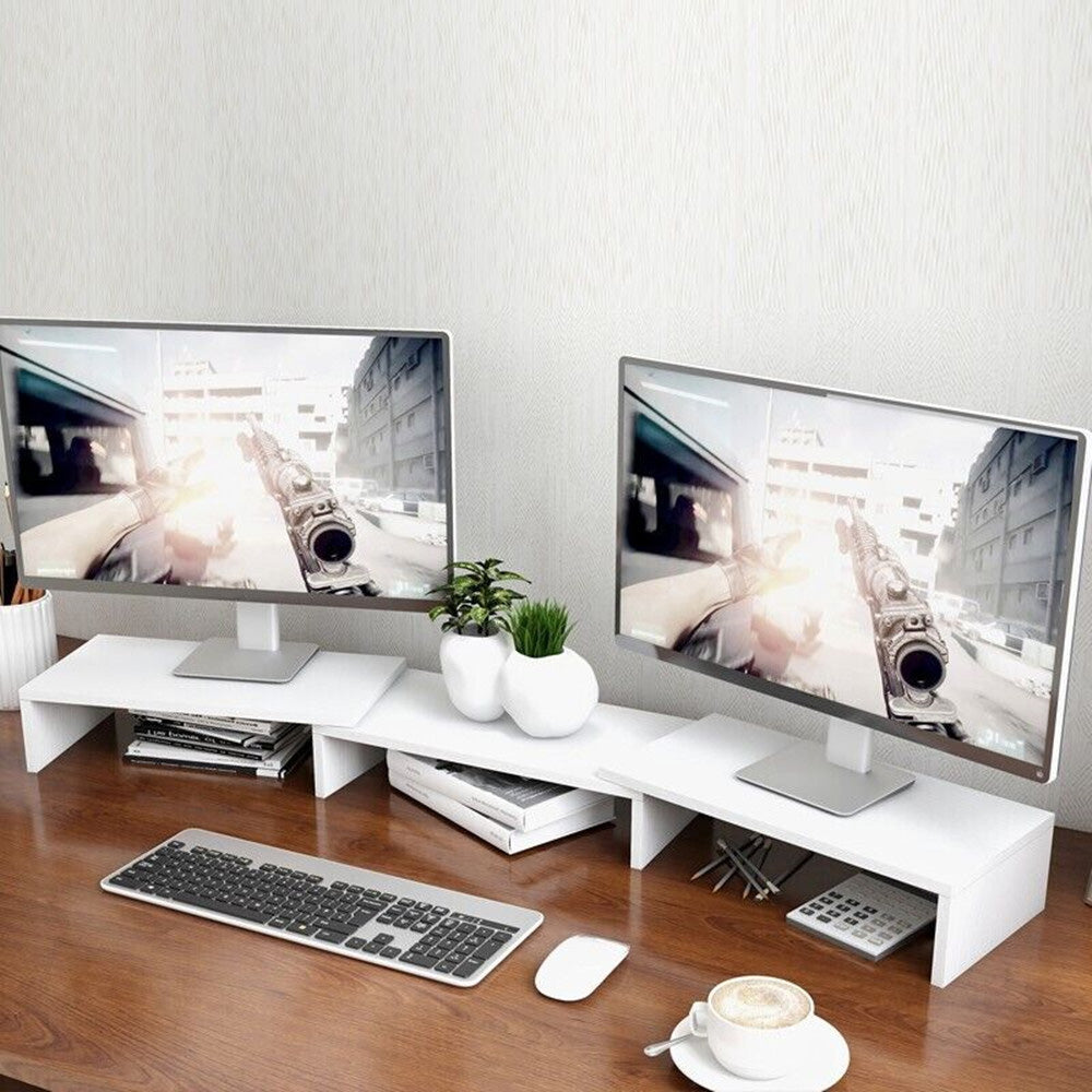 Dual Monitor Stand Riser Adjustable Desk Stand for iMac Laptop & Books White
