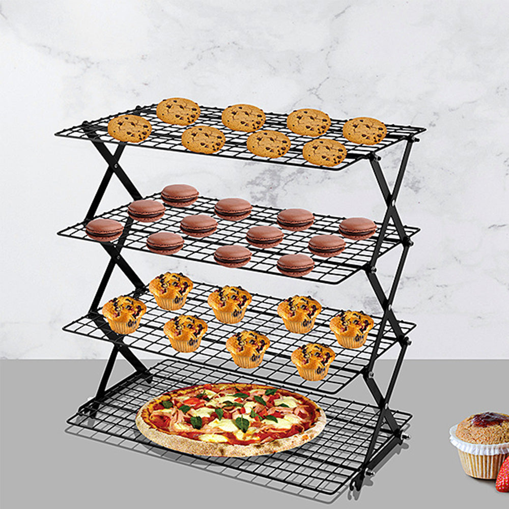 4 Tier Foldable Cooling Rack Stackable Wire Rack for Baking and Cooking