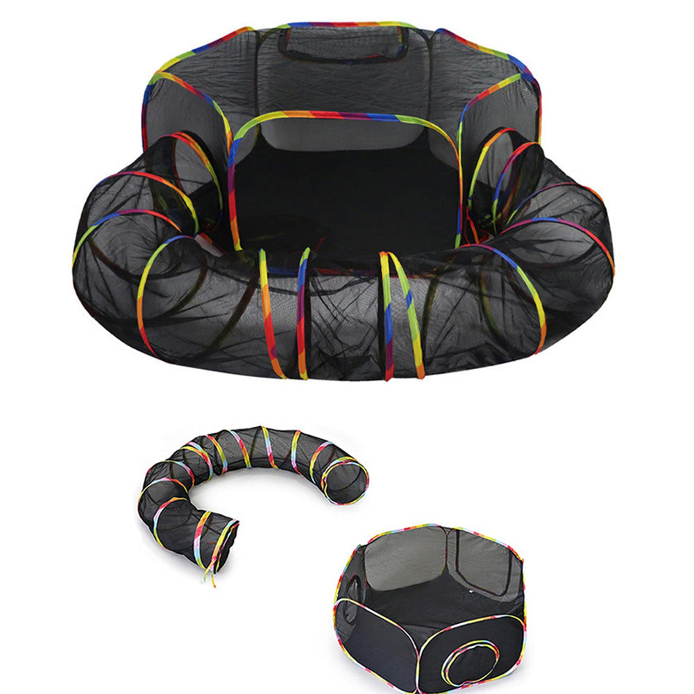 Outdoor Rainbow Cat Playpen ââ‚?Circular Enclosure with Tunnel & Catio