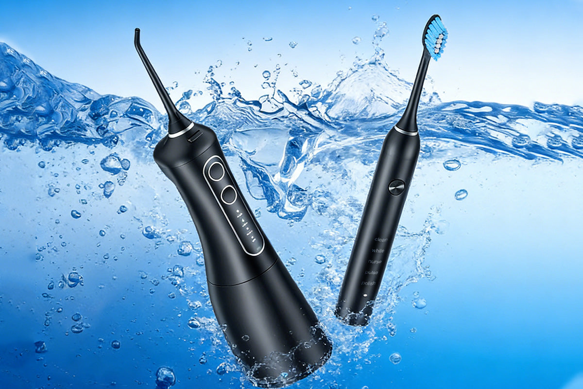 Sonic Electric Toothbrush and Water Flosser Combo with 4 Brush Heads -Black