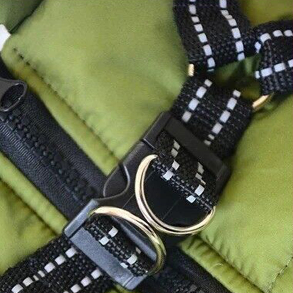 Pet Winter Jacket Padded Adjustable Warm Coats with Zipper (Green)