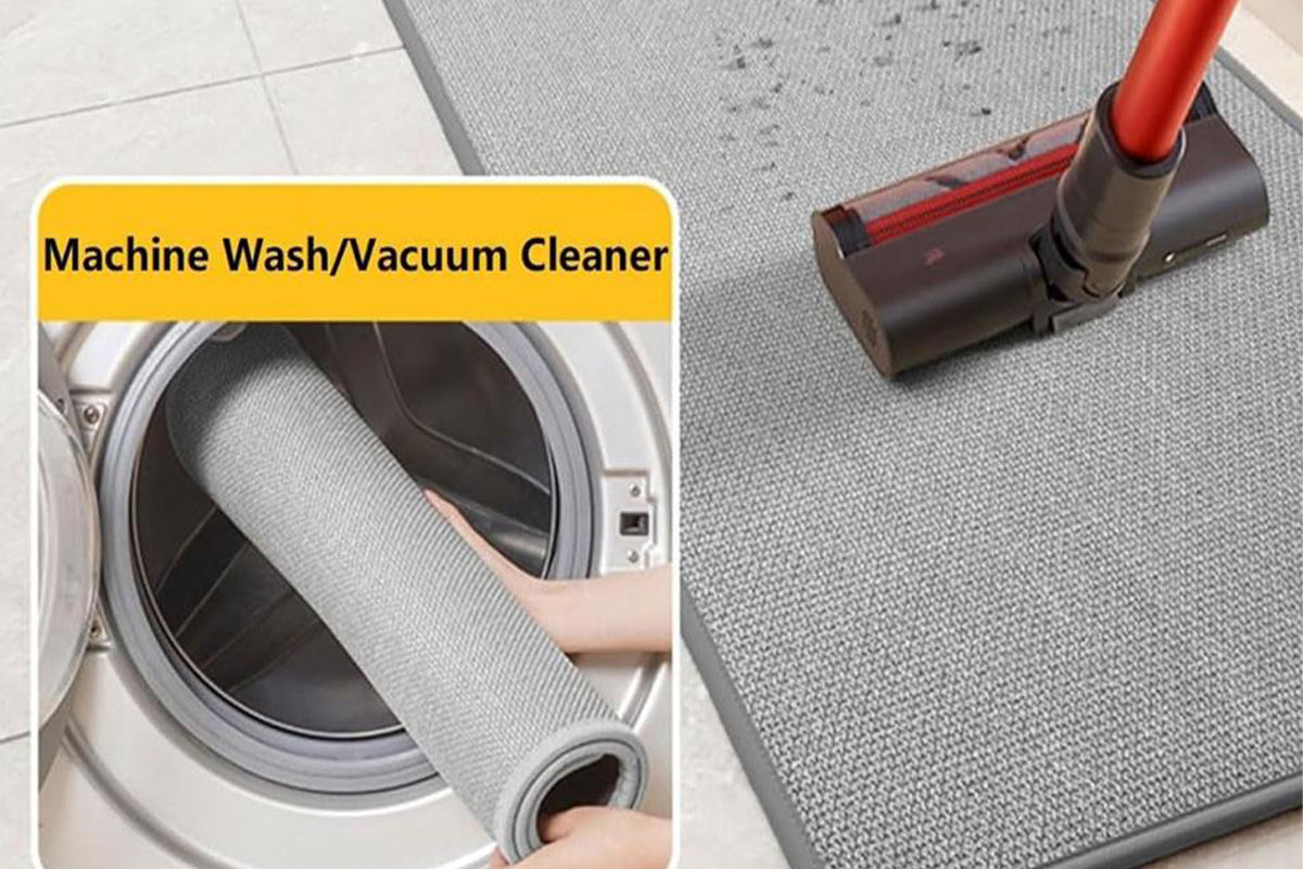 2Pcs Set 45x70cm and 45x120cm Non Slip Kitchen Runner Rug Absorbent Kitchen Floor Mat for Home Door Mats-Grey