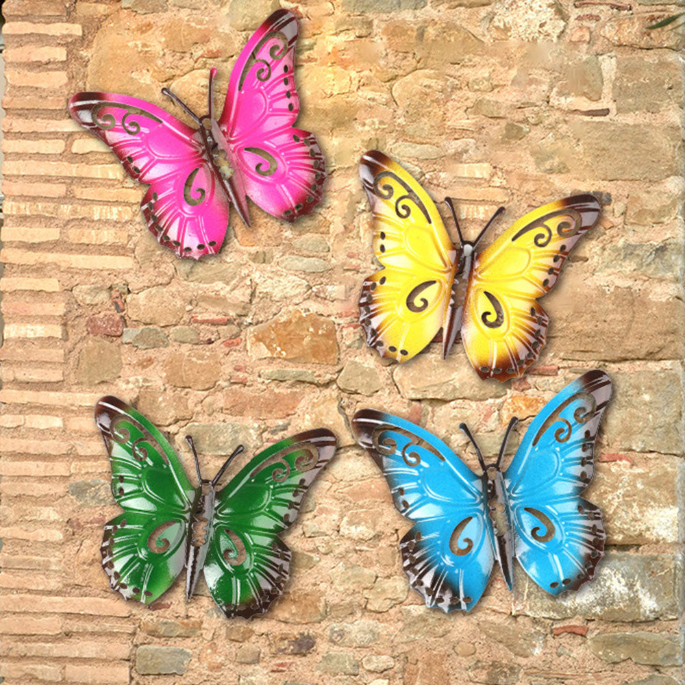 5Pcs Colorful Metal Butterfly Wall Mounted Sculpture Home Yard Garden Art Decor