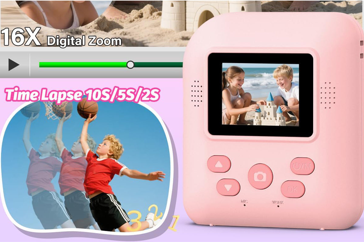 Boy and Girls Camera Instant Print Photo Portable Thermal Printing Camera-Pink