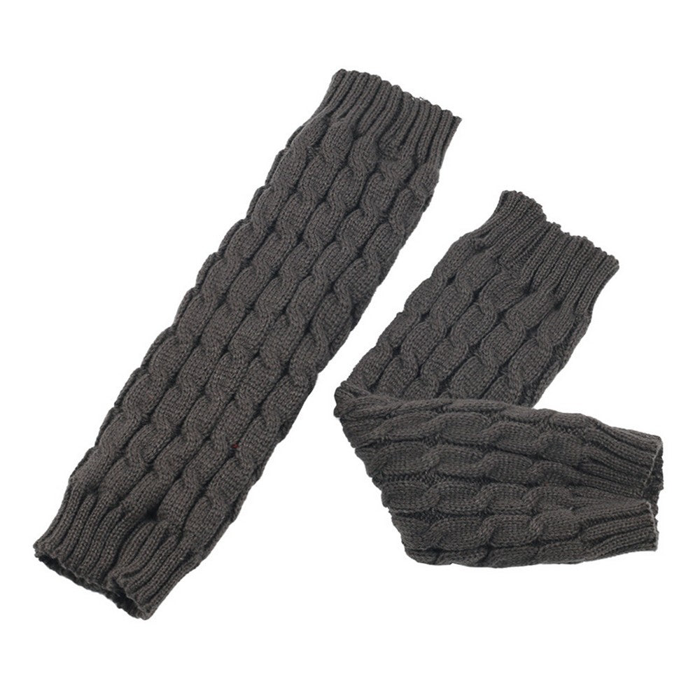Women Knit Leg Warmers Winter Warm Long Boot Socks Dark Grey