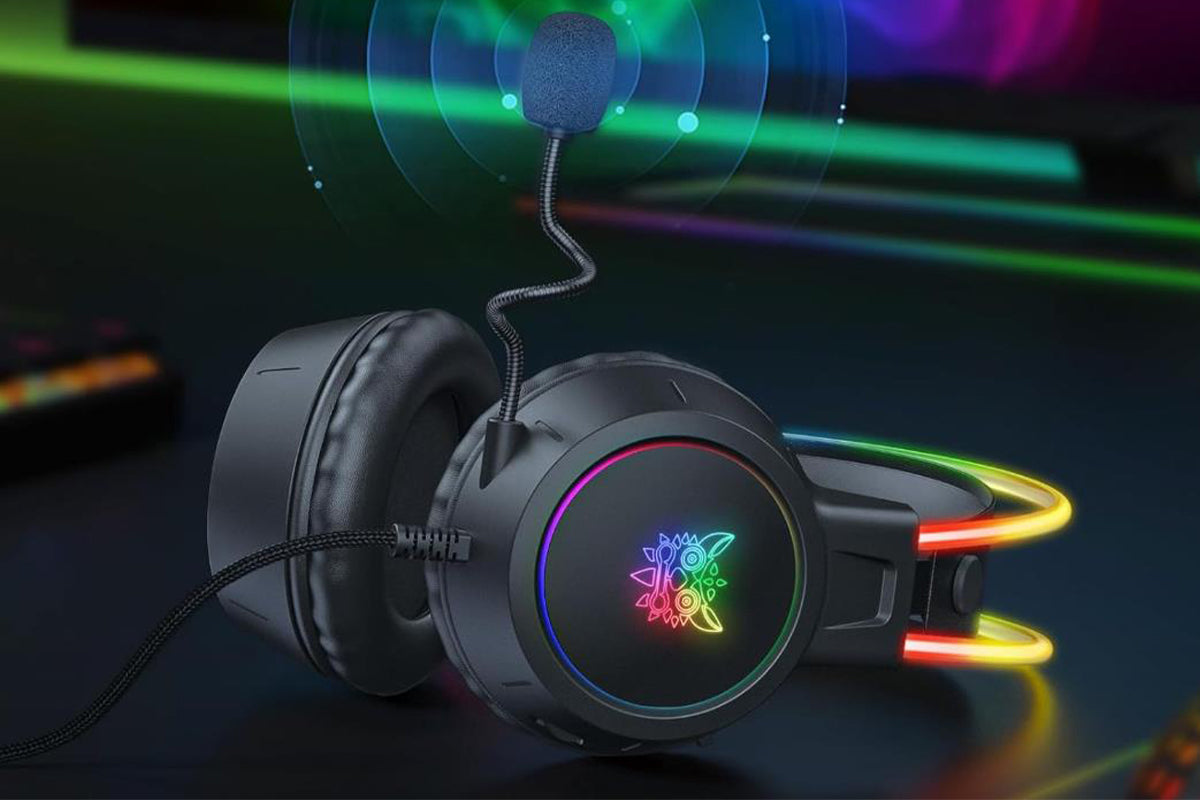 Gaming Headset with Microphone RGB Lighting Wired Over Ear Headphones Surround for PC Laptop PS4 PS5 Xbox Switch -Black