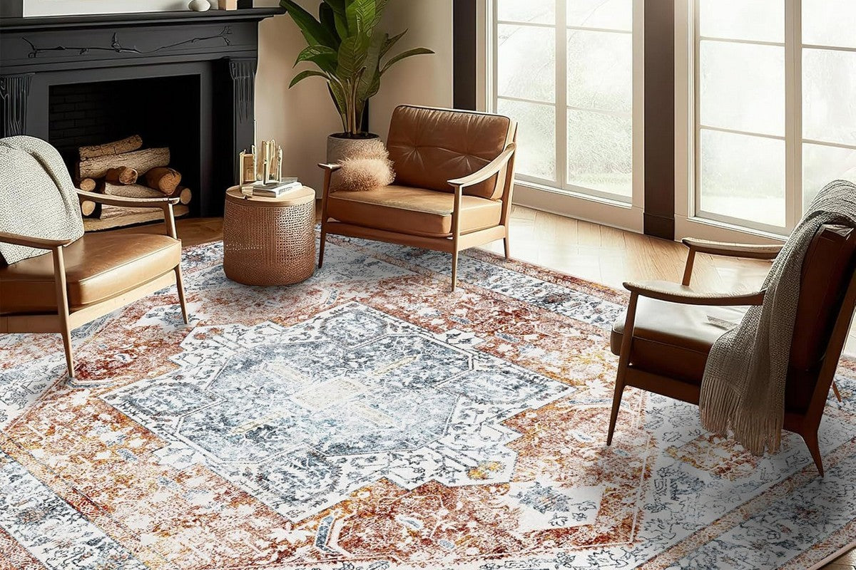 Area Rug Washable Taupe Rug Vintage Boho Non Slip Mat for Living Room Dining Room -Style4