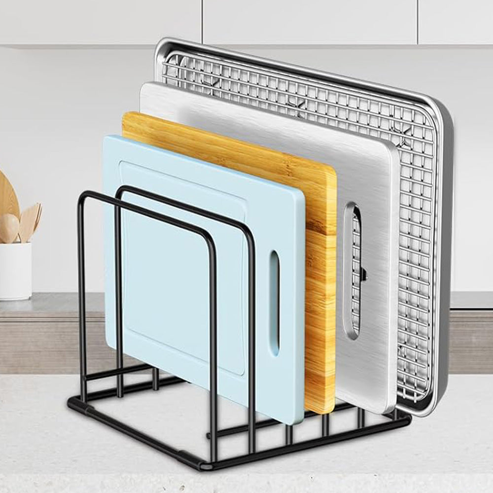 5-Slot Kitchen Organizer Rack Dish and Cutting Board Holder for Cabinet Countertop or Pantry