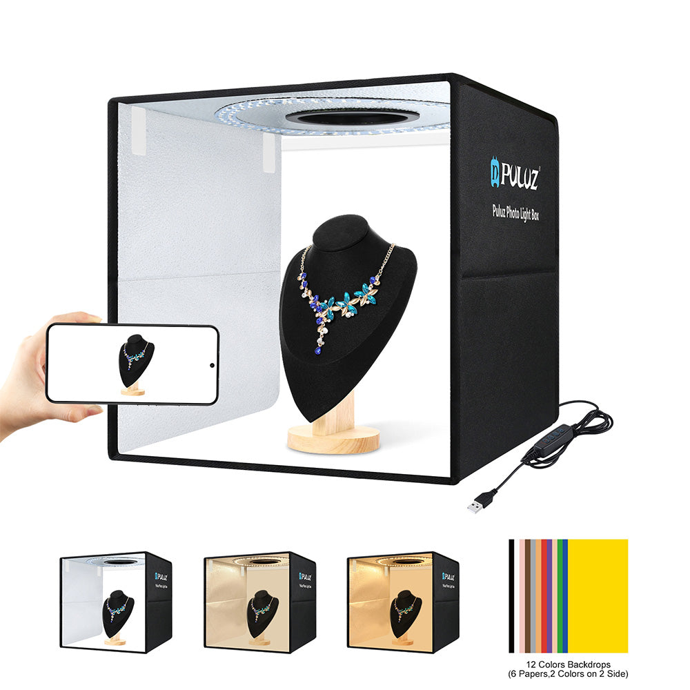 Foldable Photography LED Light Box with 6Pcs Background Cloths Portable Light Adjustable Photography Props