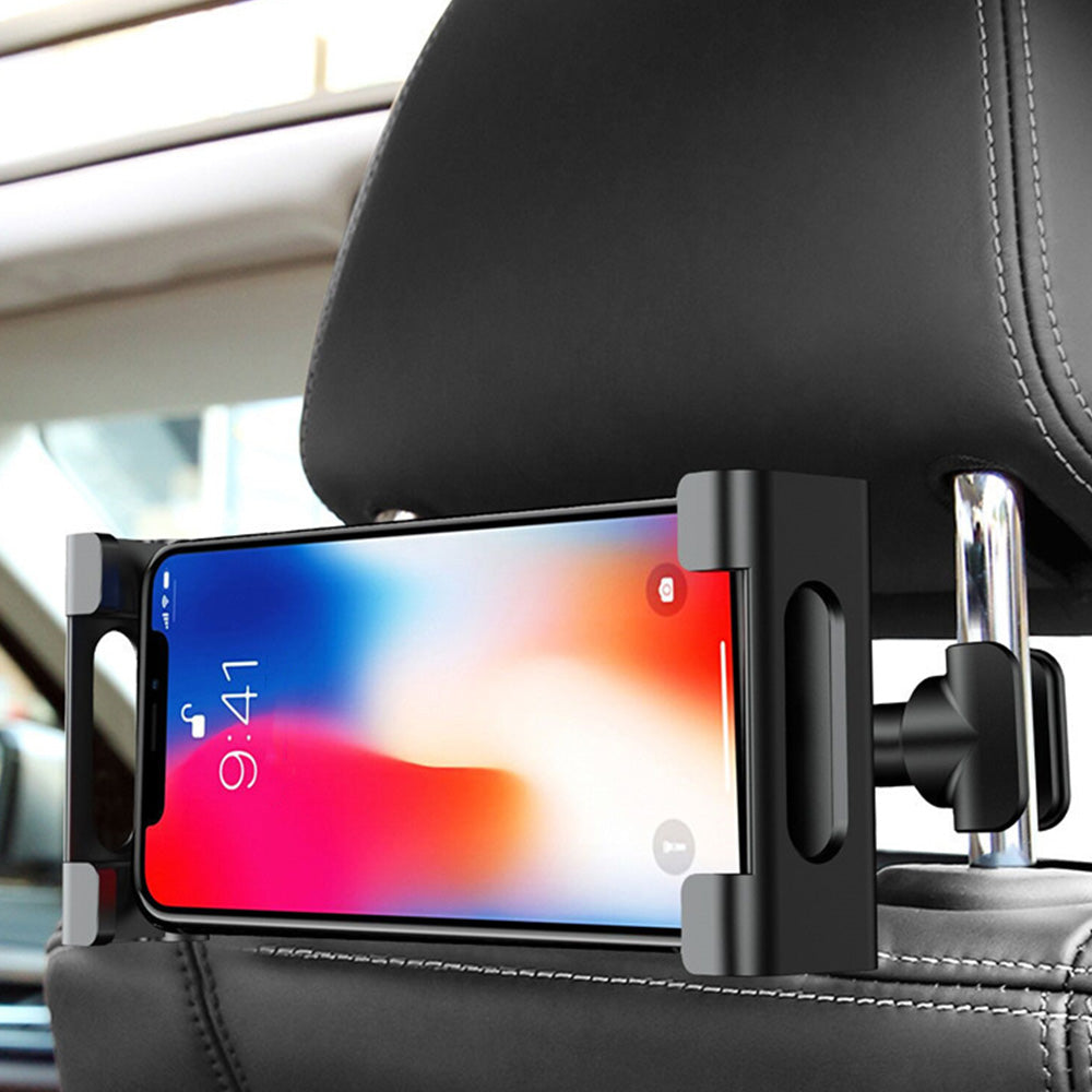 Universal Car Headrest Tablet Holder Rotating Mount for Phones Tablets Black