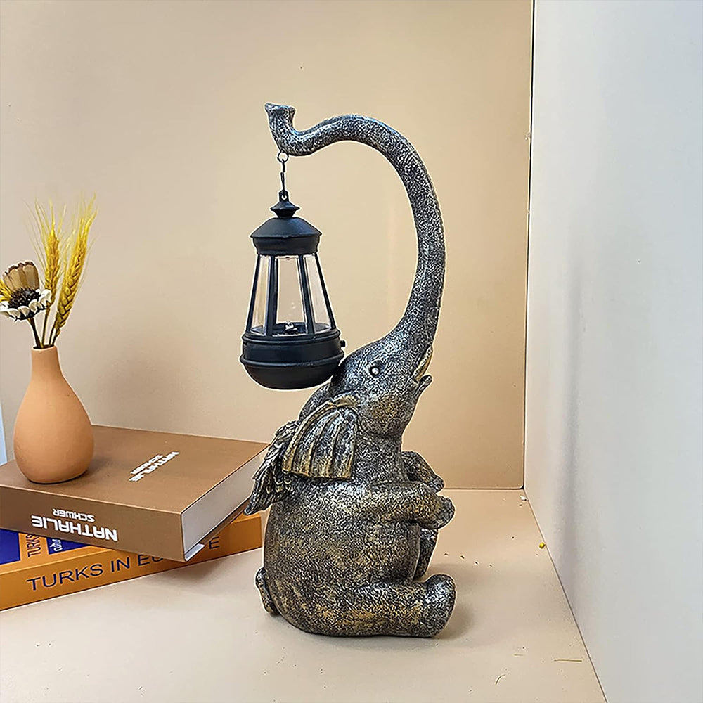 Solar Powered Elephant Statue Lamp Garden LED Lights -Brown