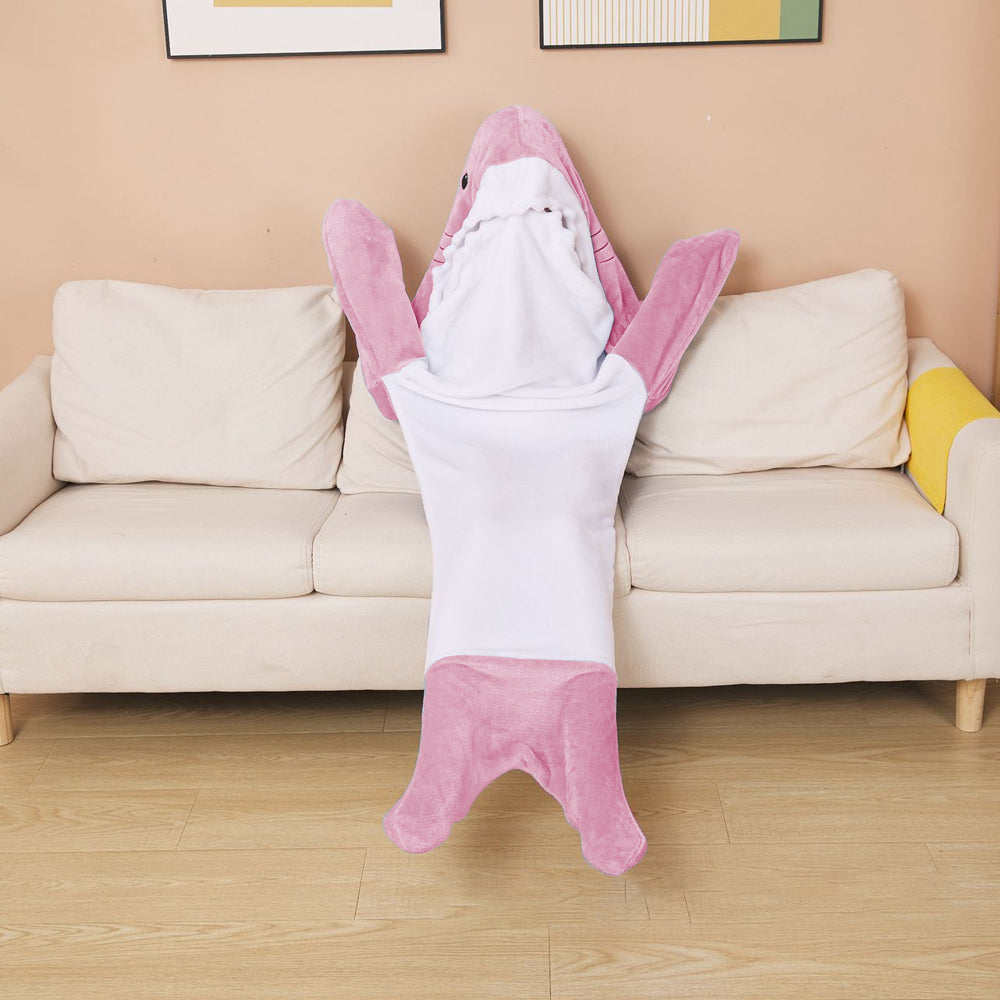 Pink Shark Hoodie Blanket Hooded Blanket Flannel Wearable Adult Throw Blanket