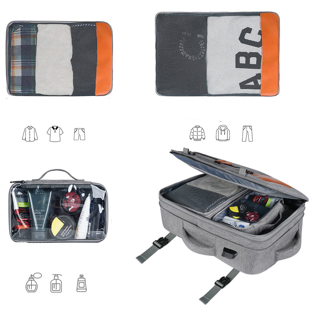 Travel Laptop Backpack Carry on Luggage Bag with 3 Packing Cubes and Shoe Bag Grey