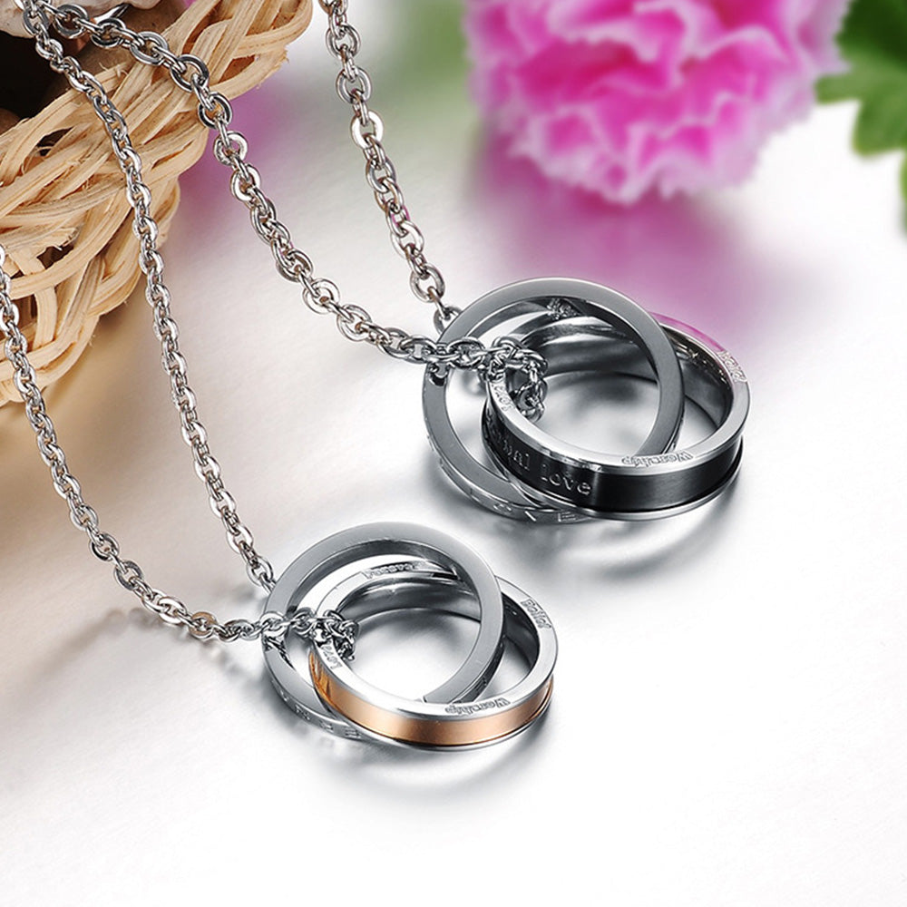 Eternal Love Interlocking Ring Couples Pendant Necklace His and Hers