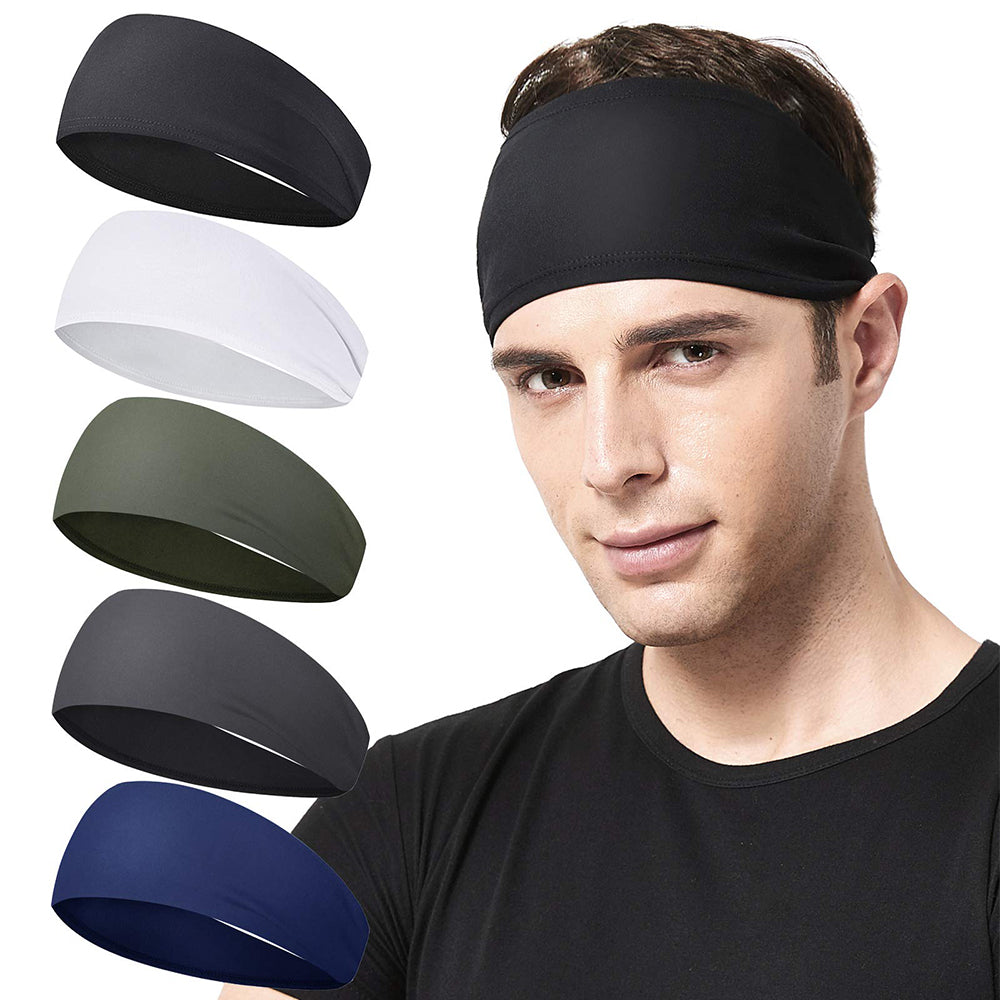 5 pcs Sports Headbands for Men Women Moisture Wicking Workout Headband-Multicolor