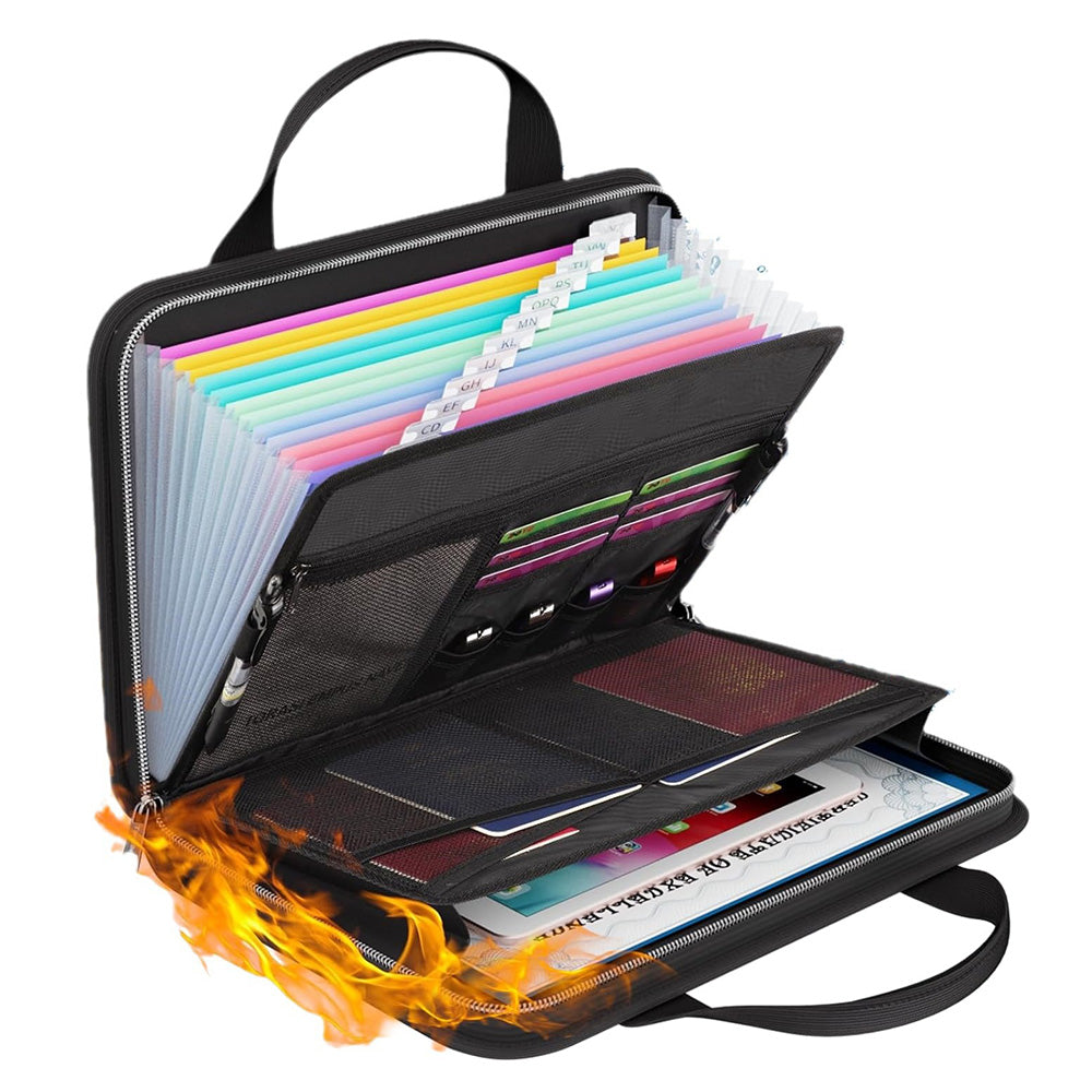 Fire Resistant Accordion File Organizer with Handle A4 Files Transparent Expanding Folder with Multi-Pockets