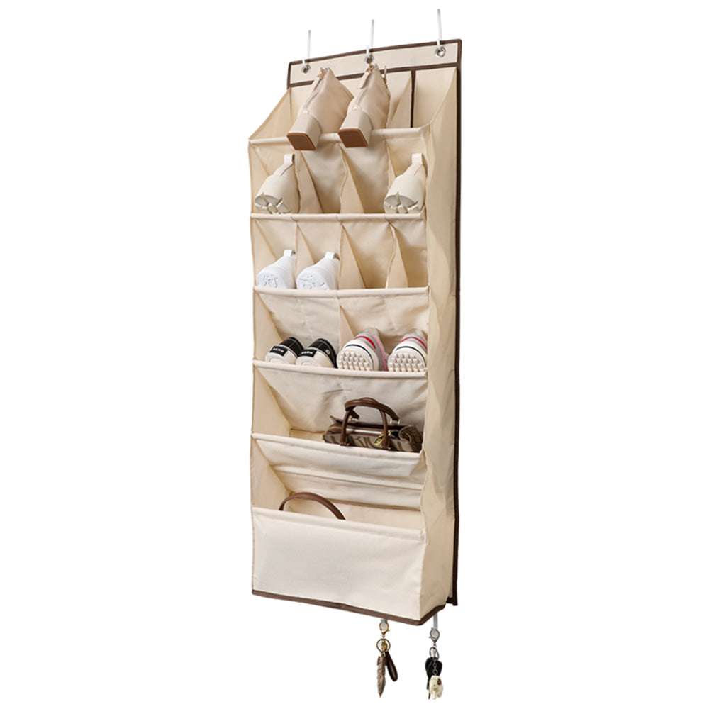 16-Grid Hanging Shoe Rack Over The Door Shoe Organizer Beige