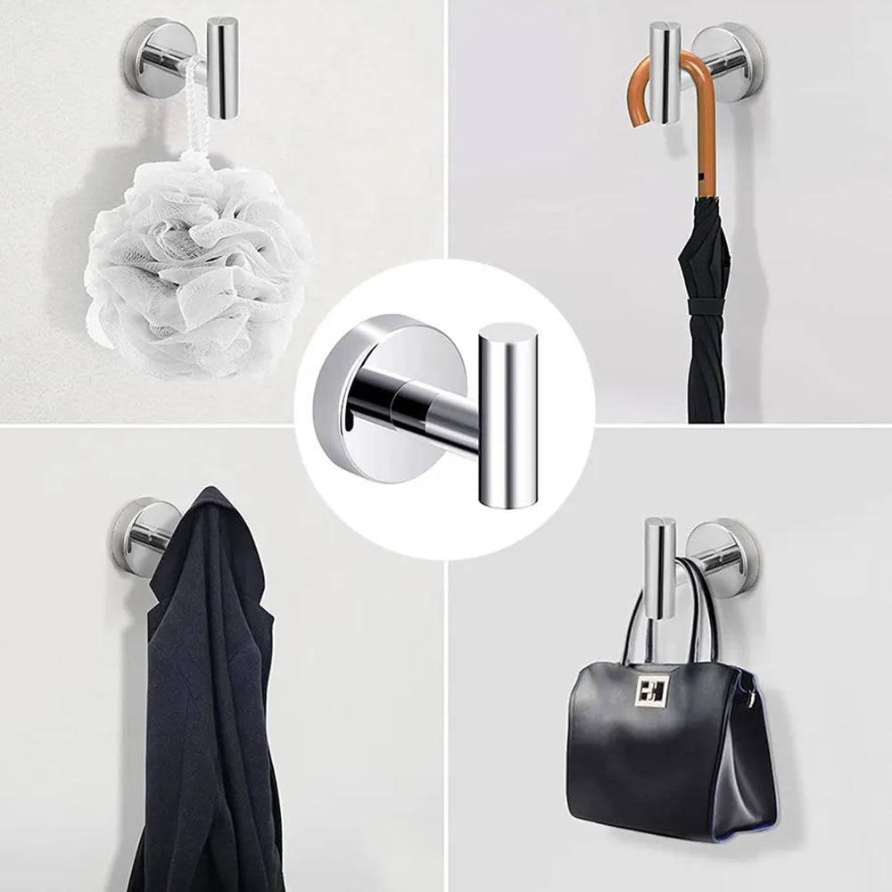 2Pcs Set Bathroom Towel Hook Wall Mounted Robes Holder Stainless Steel Clothing Hanger Silver