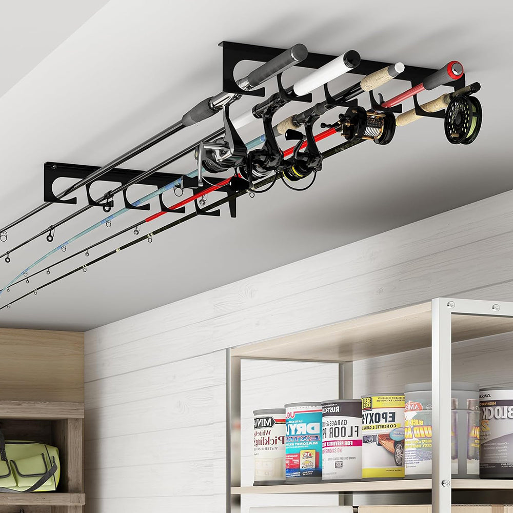 Horizontal Fishing Rod Storage Holders Fishing Pole Display Rack for Garage Wall Ceiling Mounted