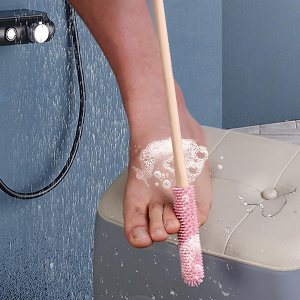 2Pcs Set Toe Cleaning Brushes Foot Scrubber with Long Handle Pink