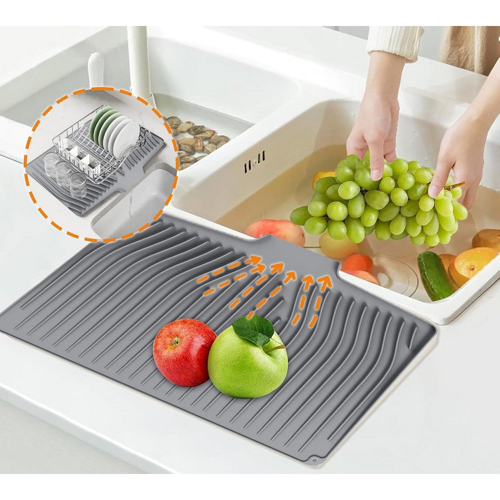 Silicone Dish Drainers Mat Non-Slip Dish Drying Tray for Kitchen Counter-Grey