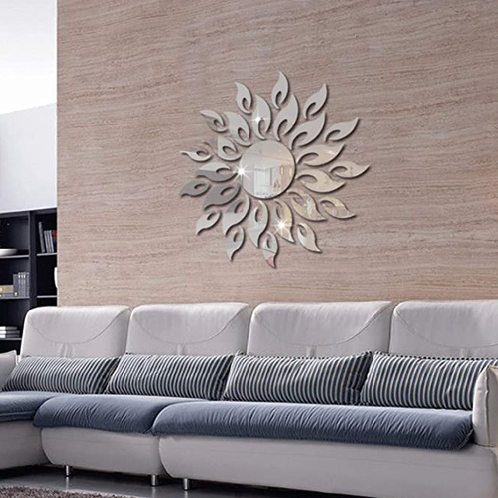 Sunflower Mirror Wall Stickers Decor Round Acrylic DIY Self-Adhesive Wall Art-Black