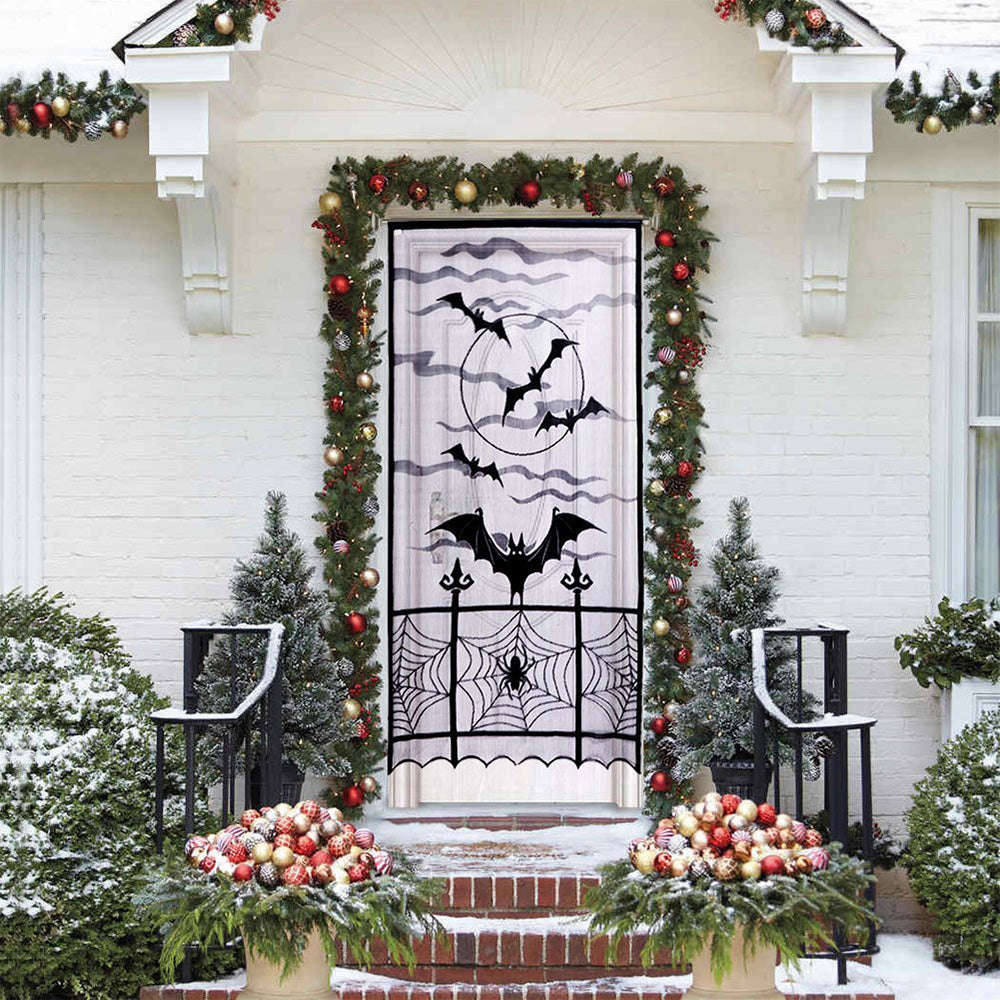 Large Halloween Door Curtain Bat Spider Web Door Cover