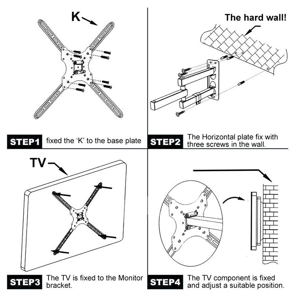 Wall Mount Bracket for TV Monitor Swivel Tilt Extension Rotation for Flat Curved Screen Monitors