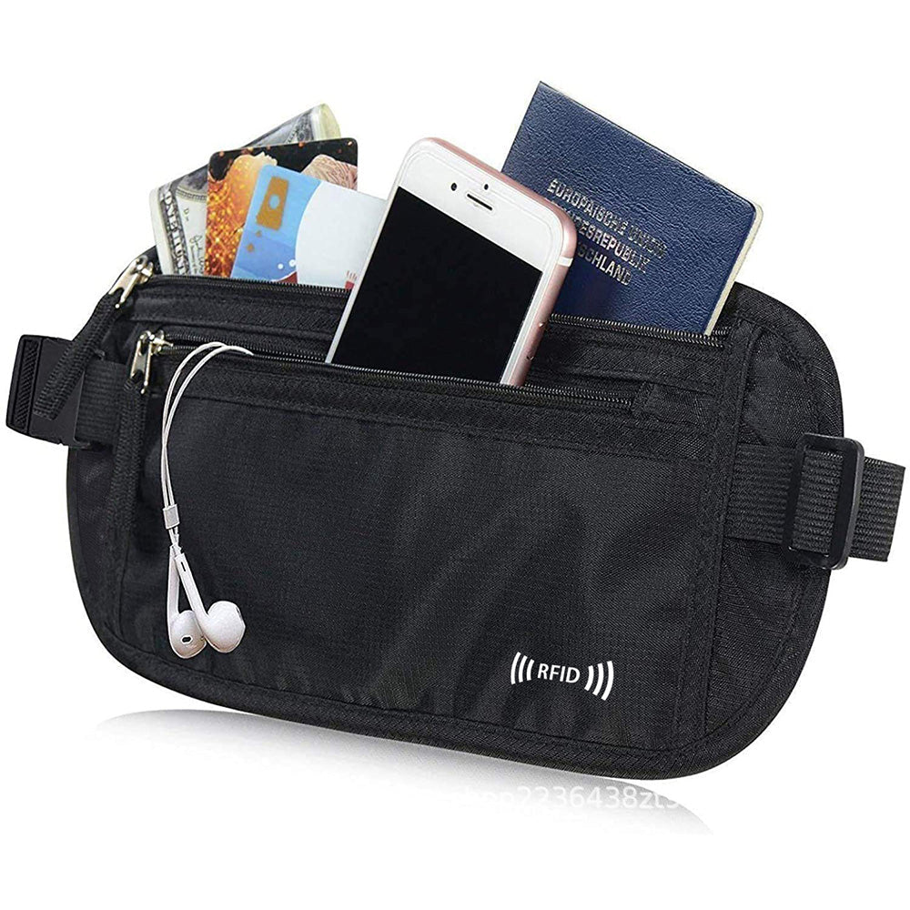 RFID Blocking Money Waist Bag Anti Theft Hidden Fanny Pack Travel Wallet Pouch Black