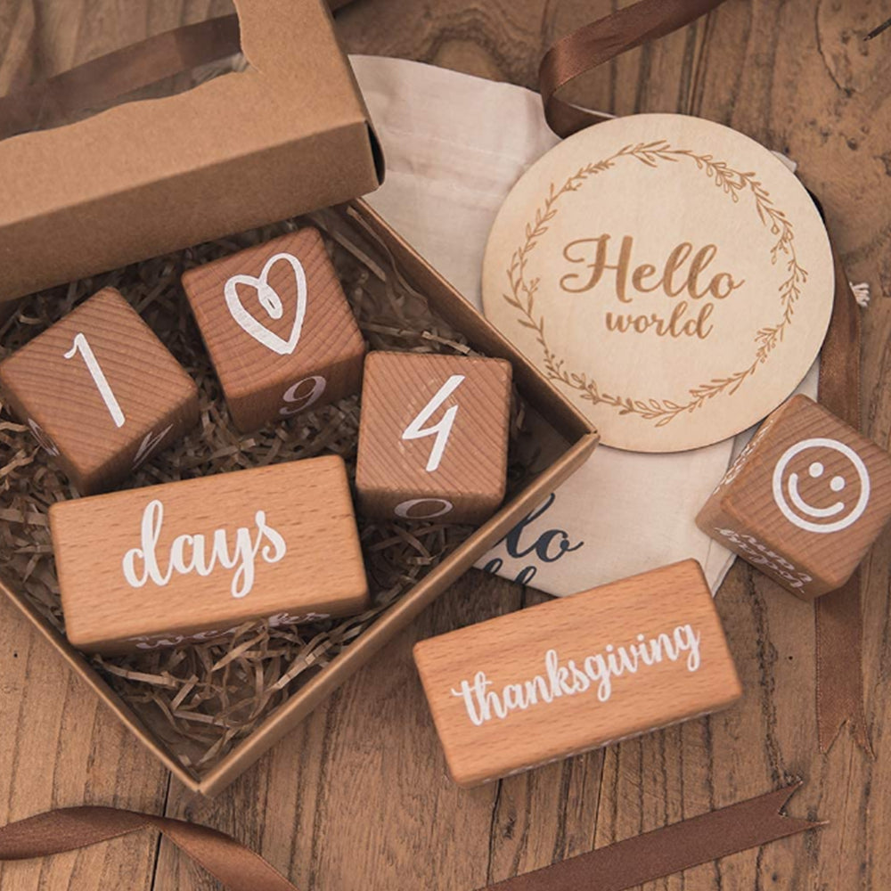 6Pcs Set Wooden Baby Milestone Blocks Cute Photo Props for Baby Shower Keepsake