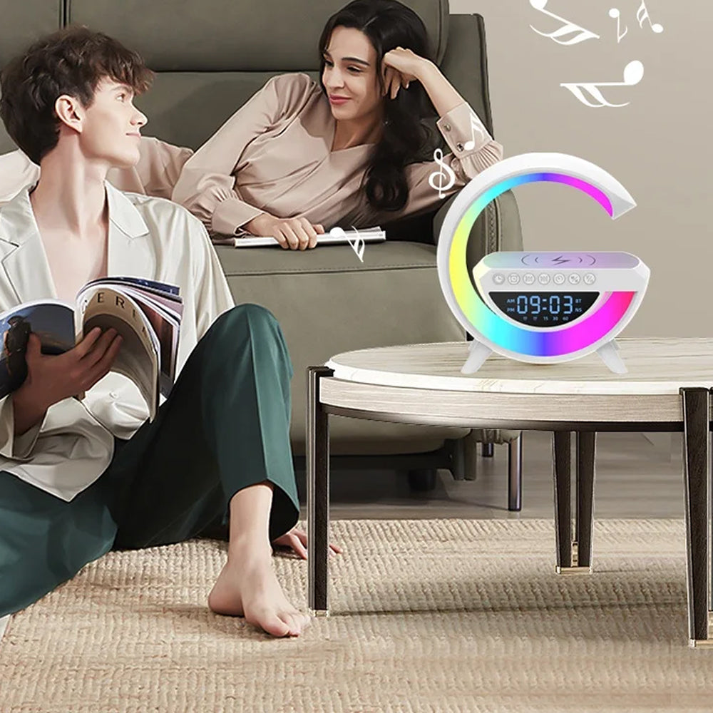 3 in 1 Digital Display Bluetooth Speaker Night Light with Wireless Charger