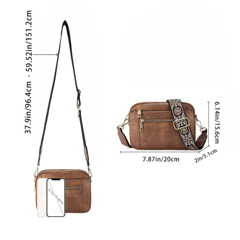 Color-Block Small Crossbody Bags for Women PU Leather Shoulder Handbag Purse with Adjustable Wide Strap Brown