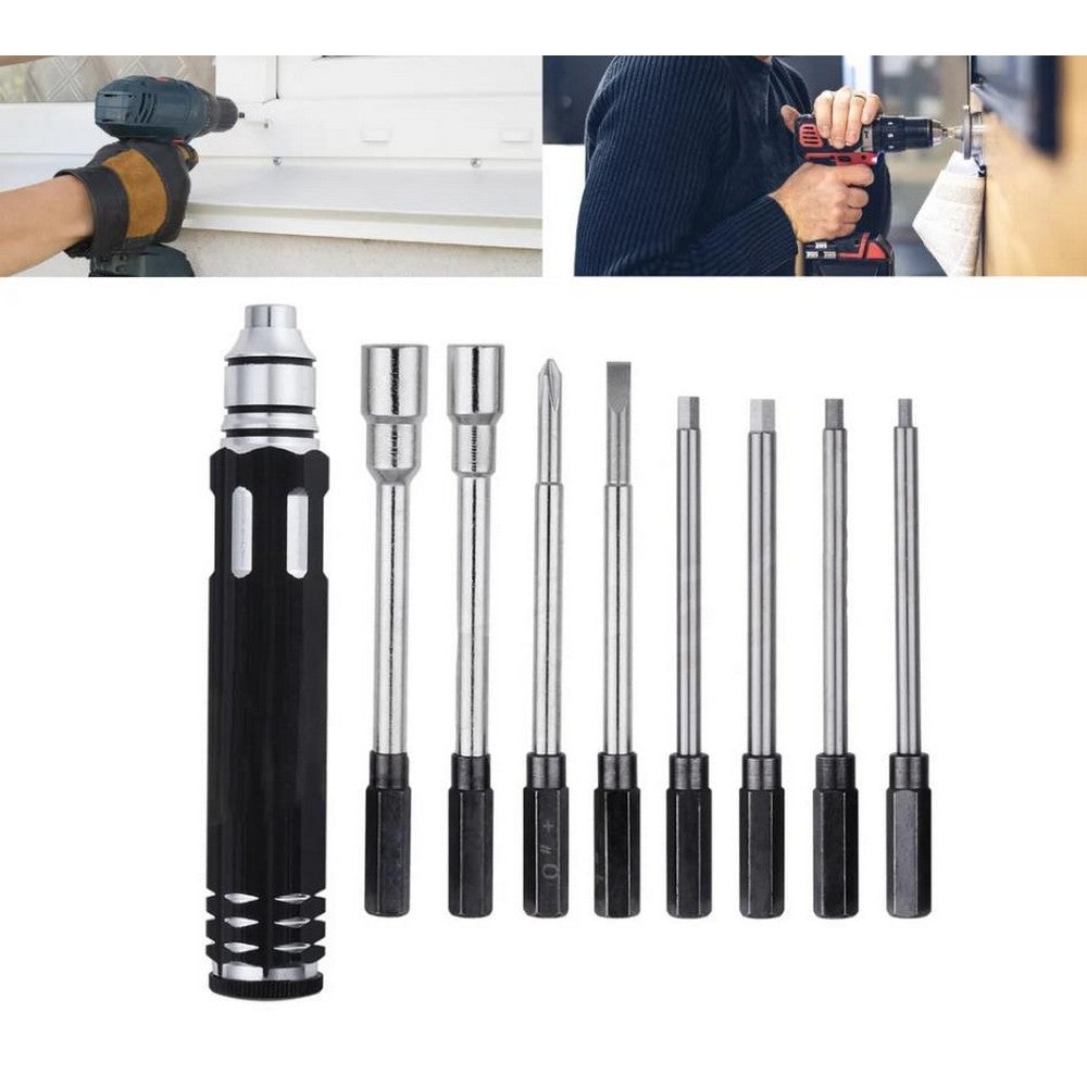 8-in-1 Hard Steel Tool Hex Nut Driver Set 1.5/2.0/2.5/3.0/0+ Flat/1-/4/5.5