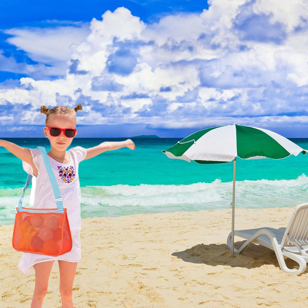 2Pcs Beach Toy Mesh Bag Shell Collecting Bag for Kids Orange