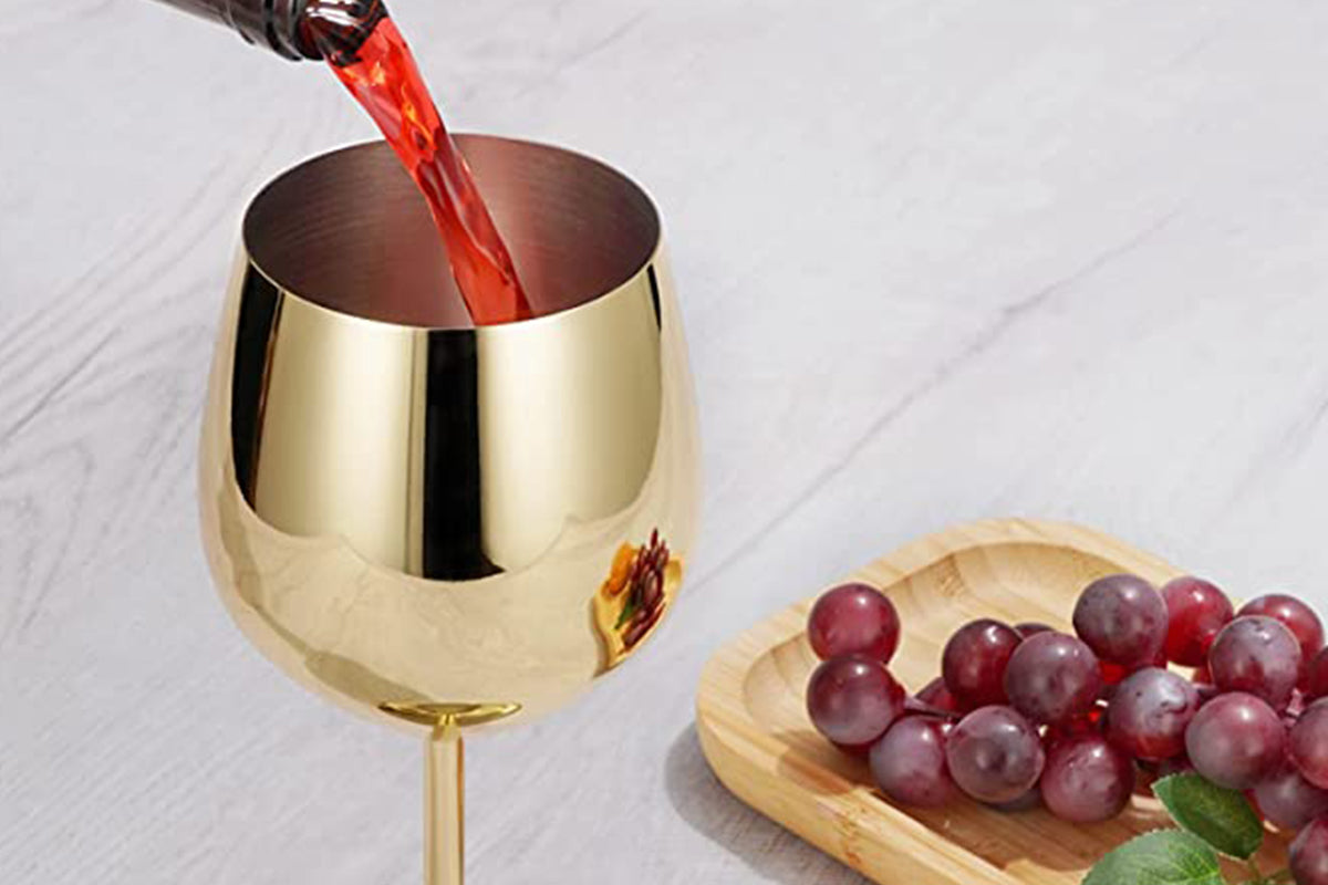 Stainless Steel Stemmed Wine Glasses Shatter Proof Unbreakable Wine Goblets-Gold