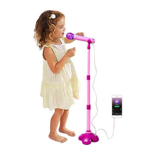 Kids Karaoke Machine with 1 Microphone Adjustable Stand Child Music Play Toy Pink