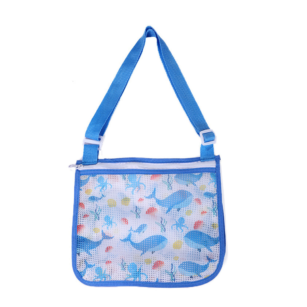 Children Beach Mesh Storage Bag Shell Collection Bag Beach Sand Toy Seashell Bag Dark Blue Whale