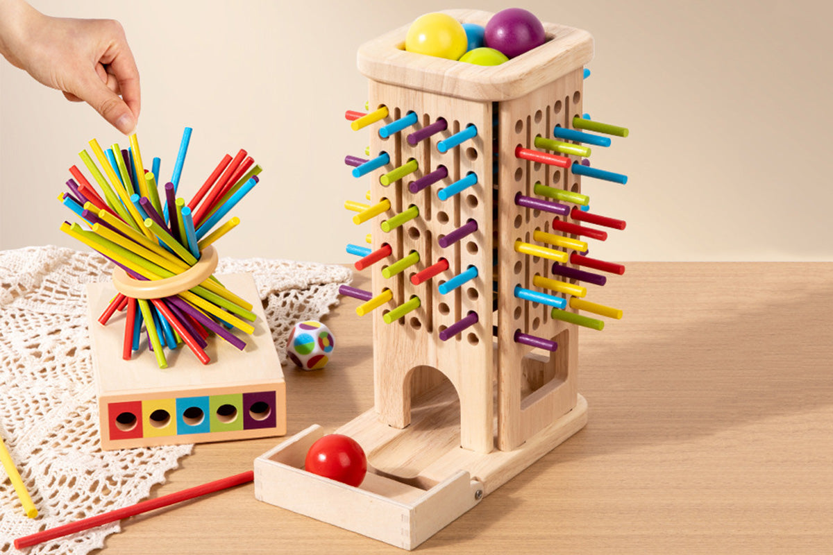 Wooden Tower 3-in-1 Stick Pulling and Balance Board Game for Little Ones and Family