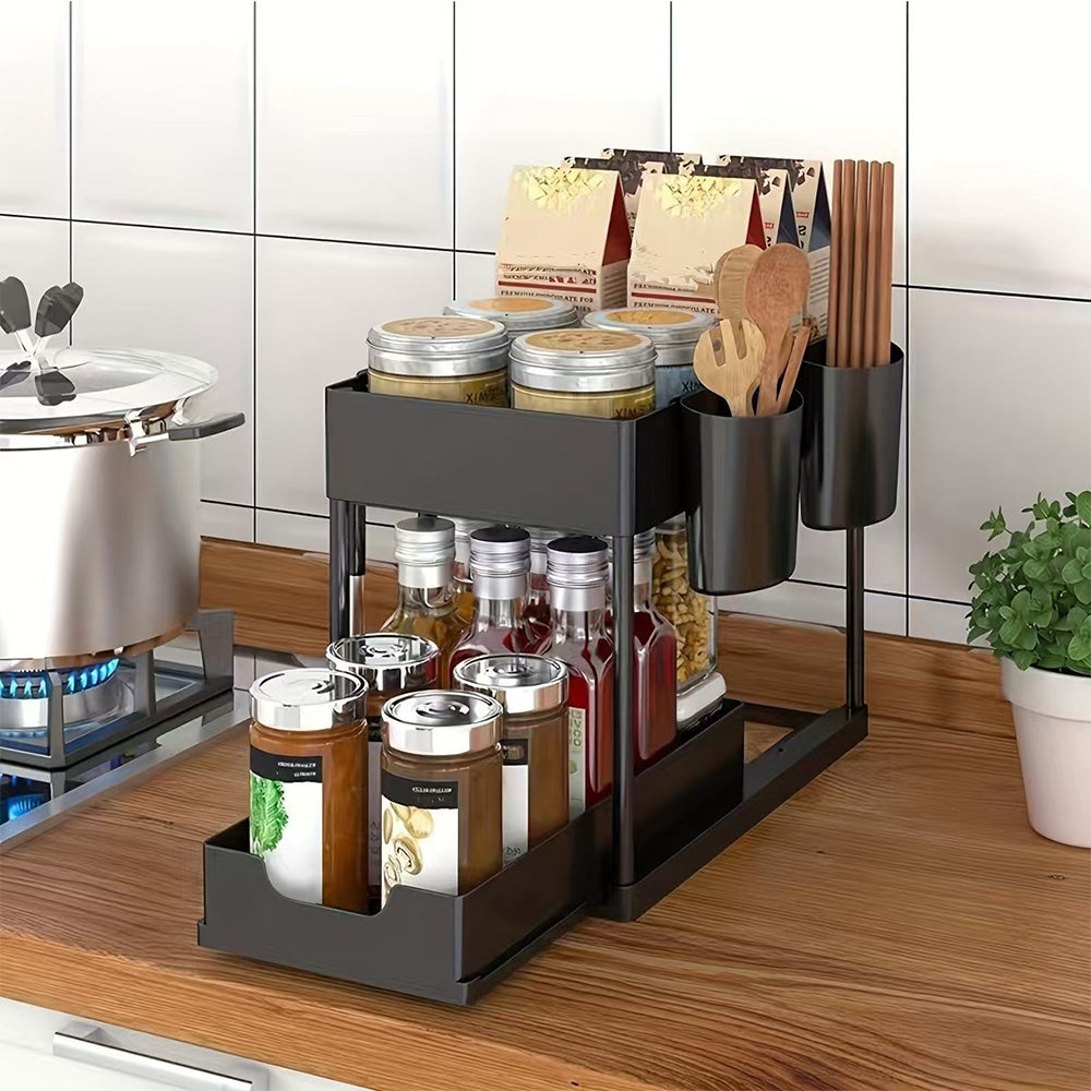 Multi-Purpose Pull-Out Storage Organizers Under Sink Organizers Rack for Bathroom Kitchen Black