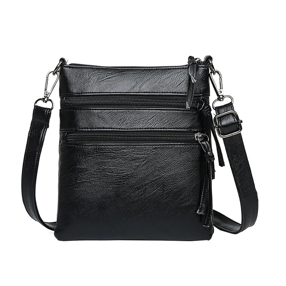 Multi Zipper Pocket Women's Mobile Phone Bag Crossbody Bag Shoulder Bag Black