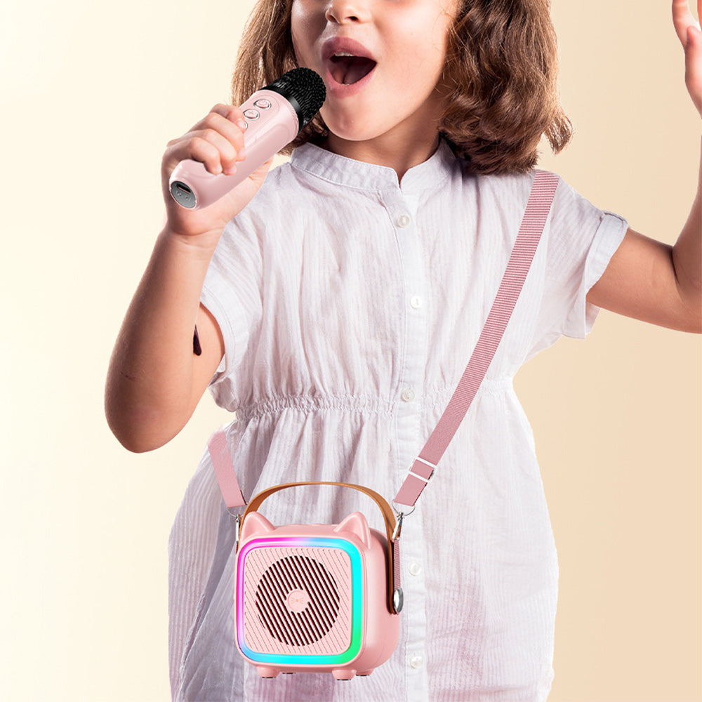 Mini Karaoke Machine with Single Microphone Portable Bluetooth Speaker Pink