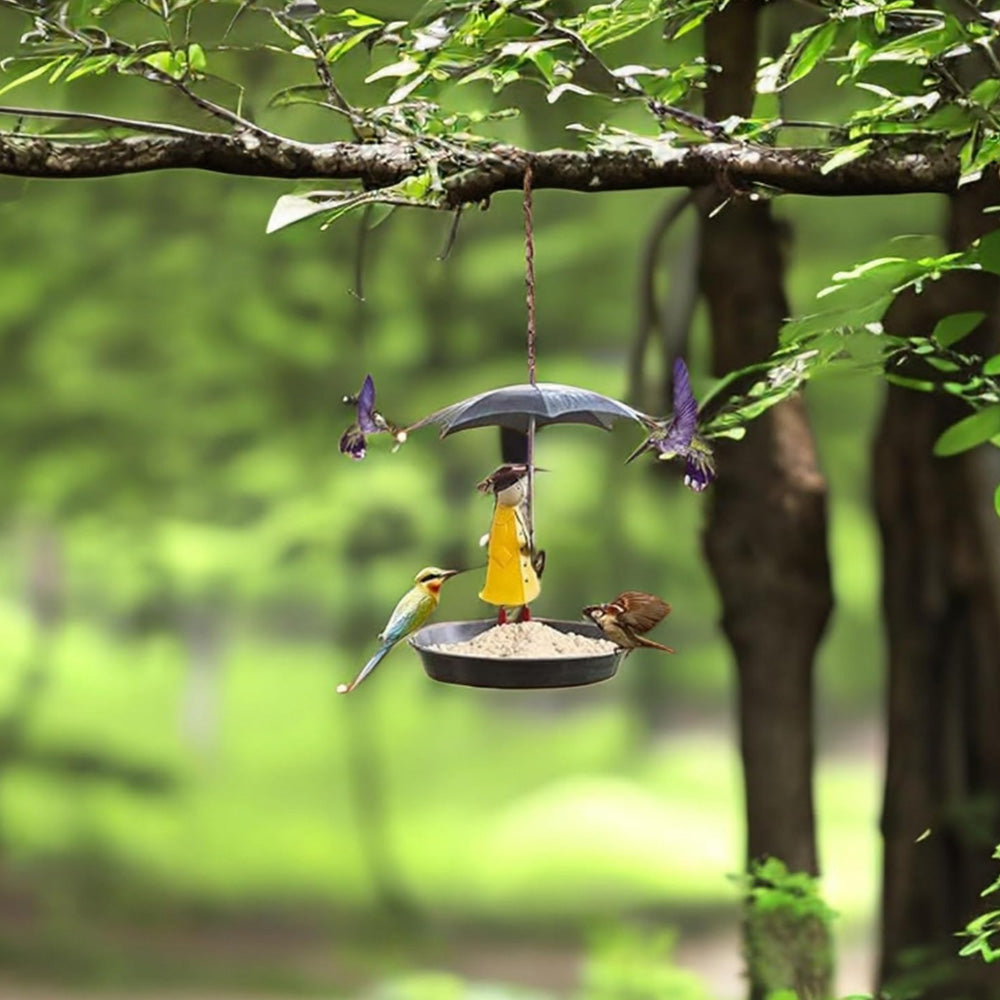 Umbrella Girl Garden Bird Feeder Ornament Hanging Outdoor Decor Home Garden Decor