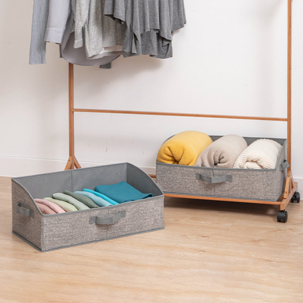 2Pcs  Storage Bin with Handles Large Capacity Closet Shelf Organizer for Clothes Blanket Hats Grey