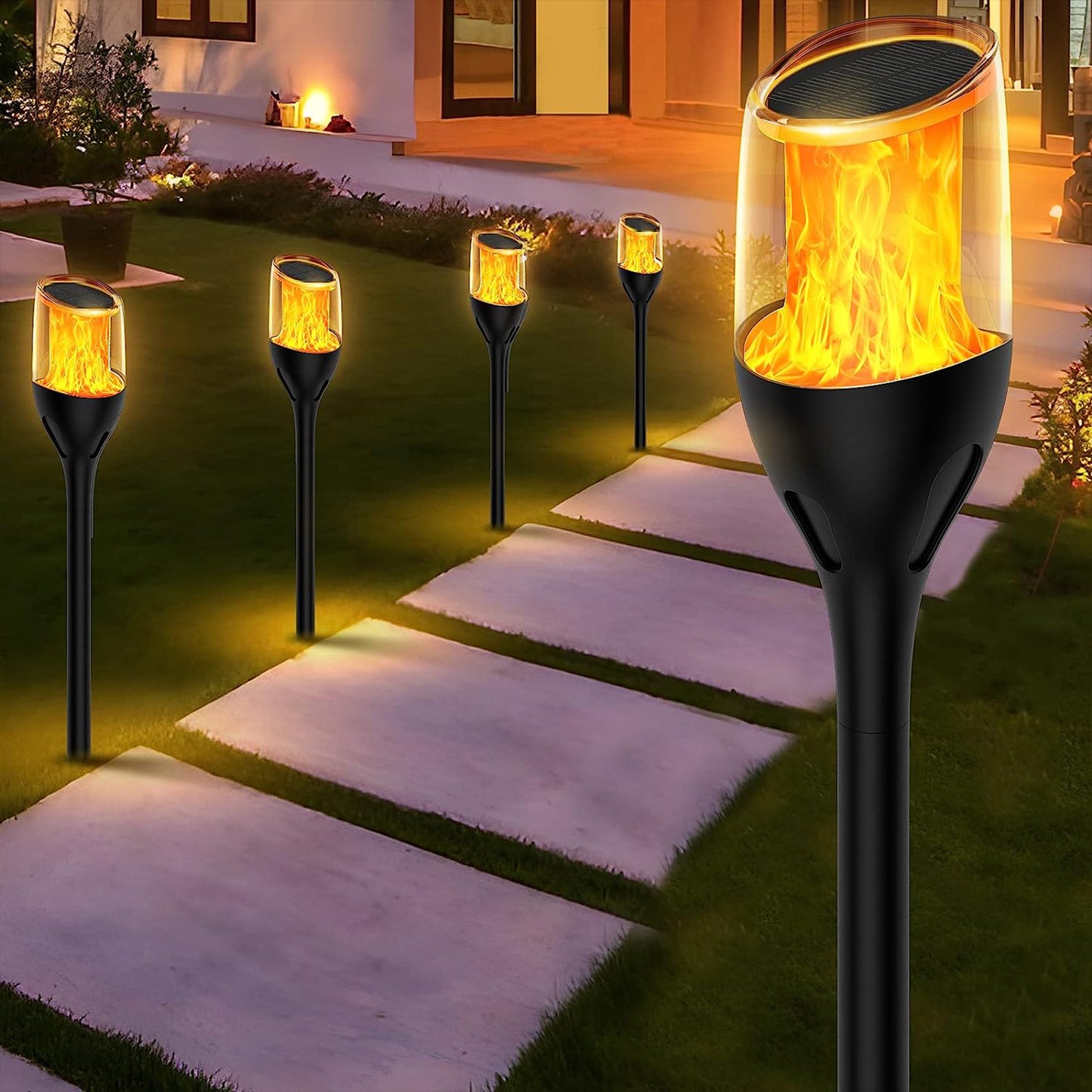 2-Pack 12 LEDs Waterproof Solar Garden Lights Solar Torch Light with Flickering Flame