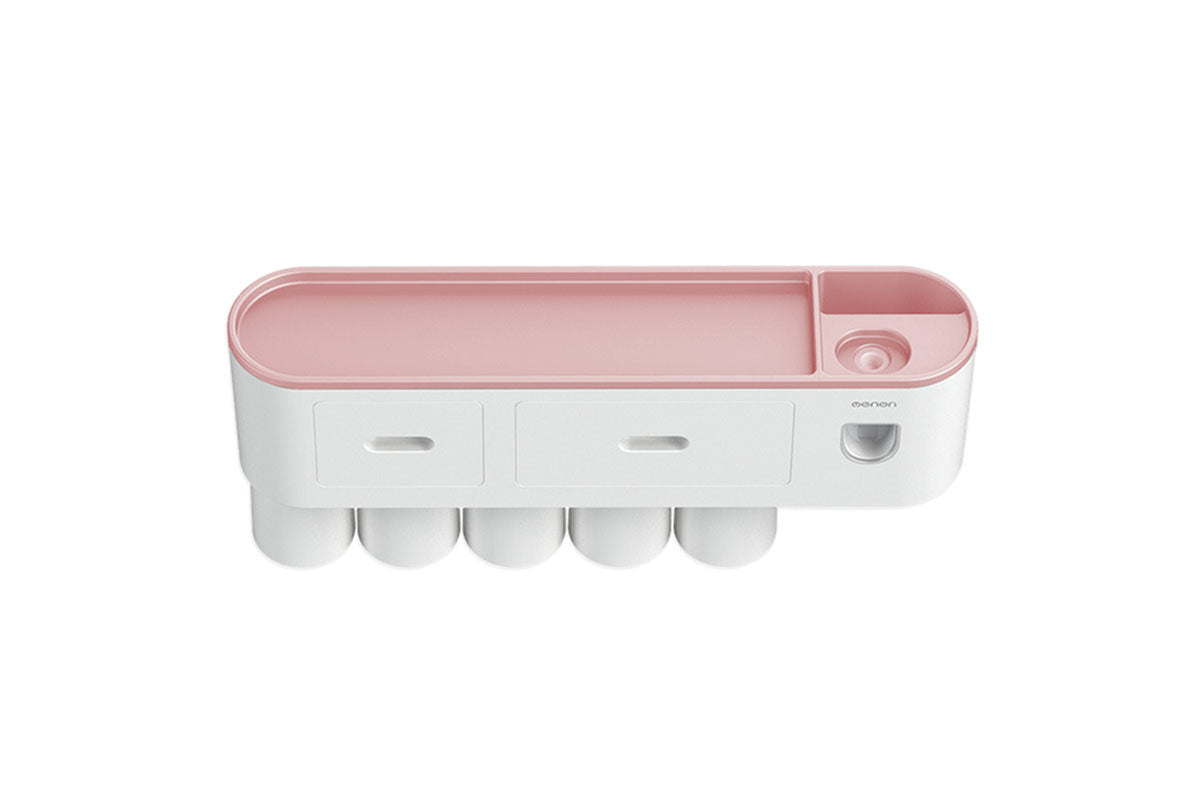 Wall Mounted Toothbrush Holder for Bathroom Automatic Toothpaste Dispenser Kit-Pink
