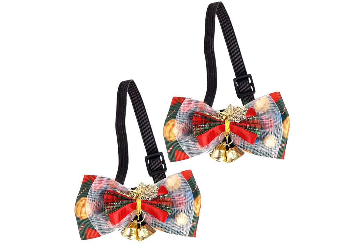 2Pcs Christmas Pet Bow Tie With Bell and Bow Dog Bow Tie Cat Kitten Plaid Collar-Style 3