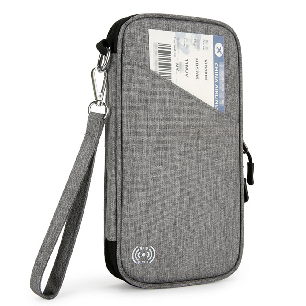 RFID Blocking Passport Holder Family Travel Card Organizer With Zipper Grey