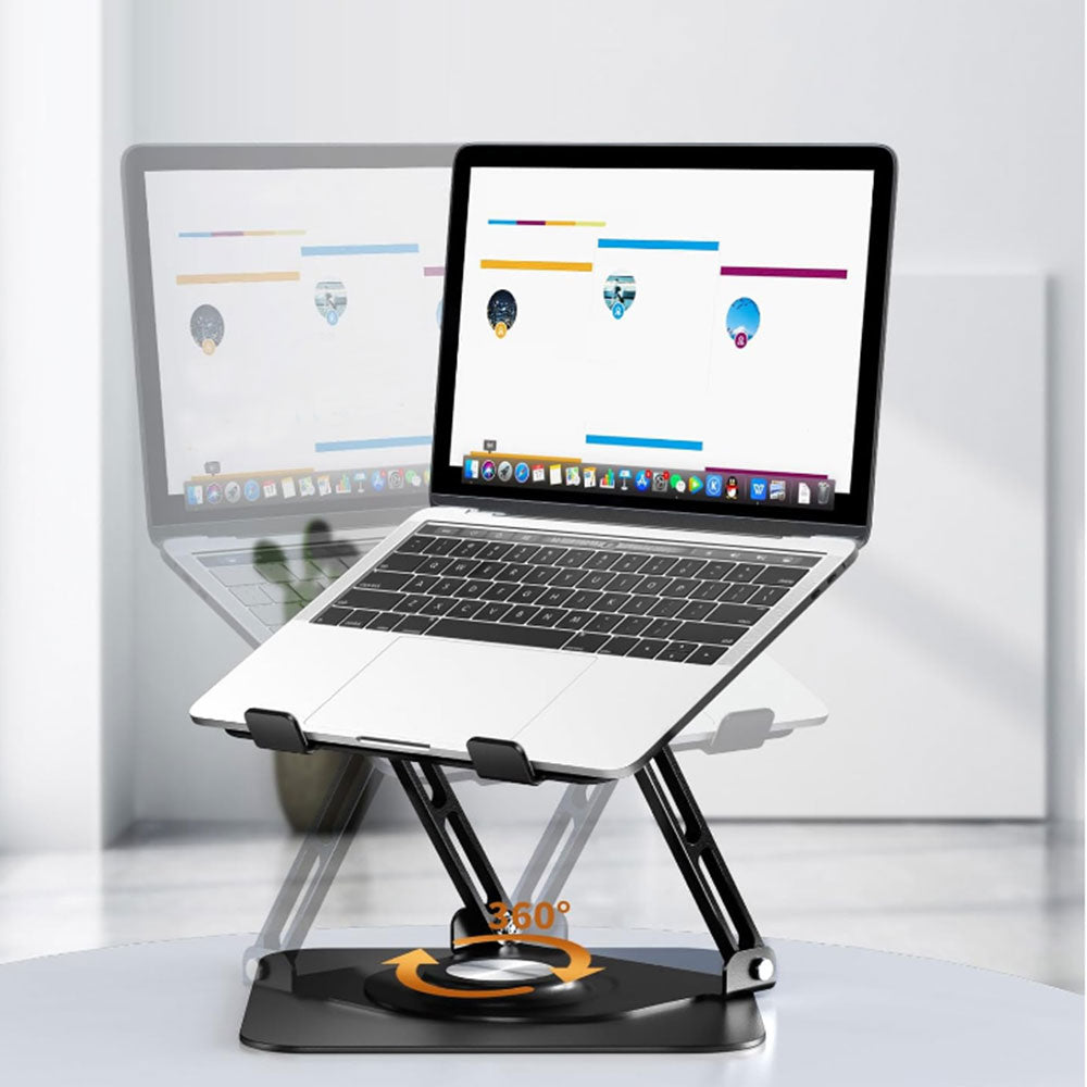 Adjustable Laptop Desktop Stand with 360-Degree Rotating Base Ergonomic Laptop Riser for 10-17in Laptops Black
