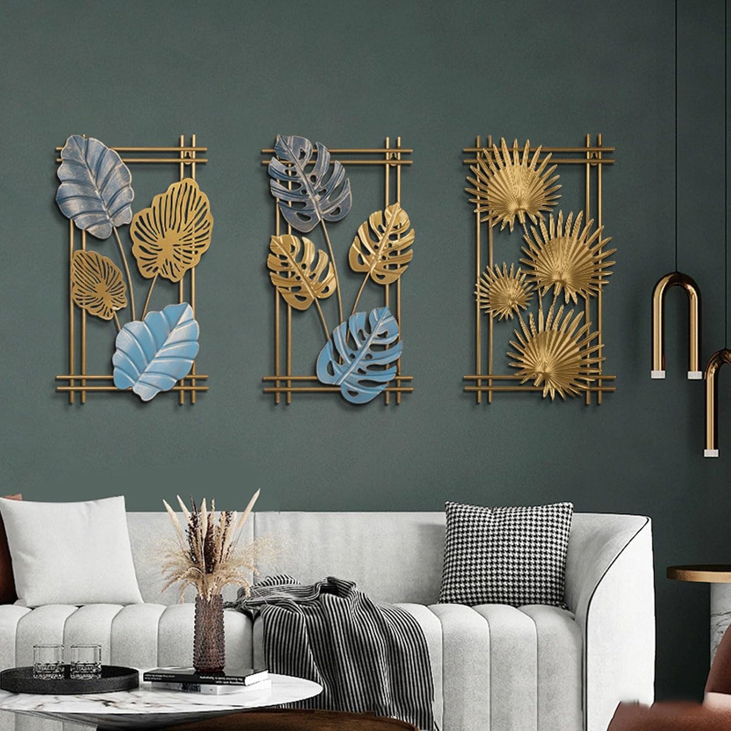 4Pcs 3D Metal Leaves Wall Art Decor Modern Hanging Wall Decoration for Home Hotel Office Mix Color